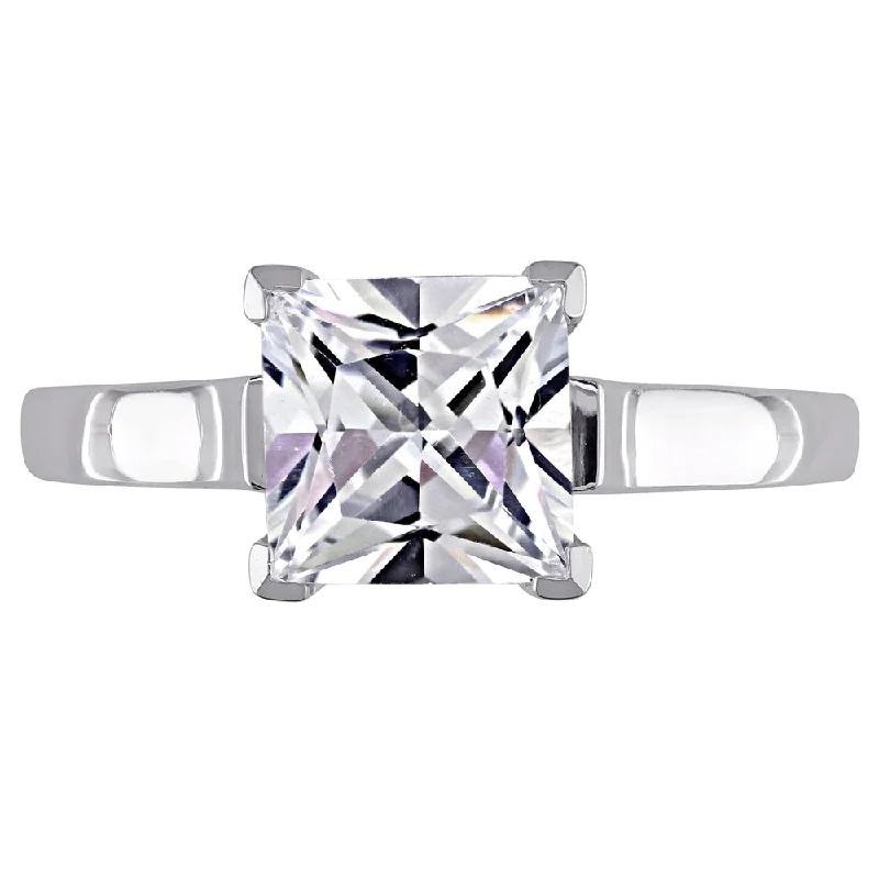 vintage-inspired engagement ring for women -Miadora 10k White Gold White Square-cut Created Sapphire Solitaire Ring