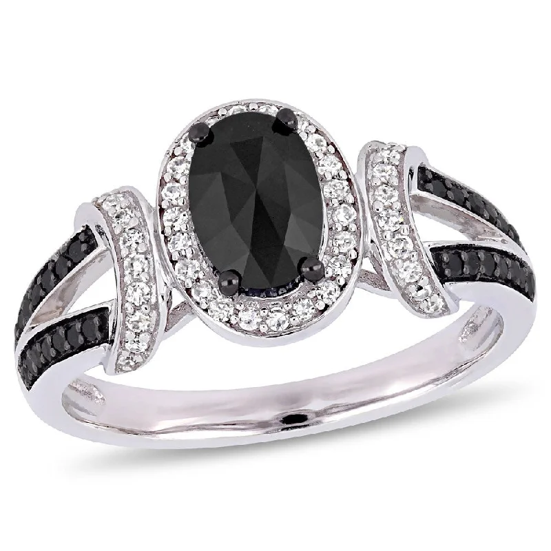 minimalist engagement ring for women -Miadora 10k White Gold with Black Rhodium 1ct TDW Black and White Diamond Split Shank Ring