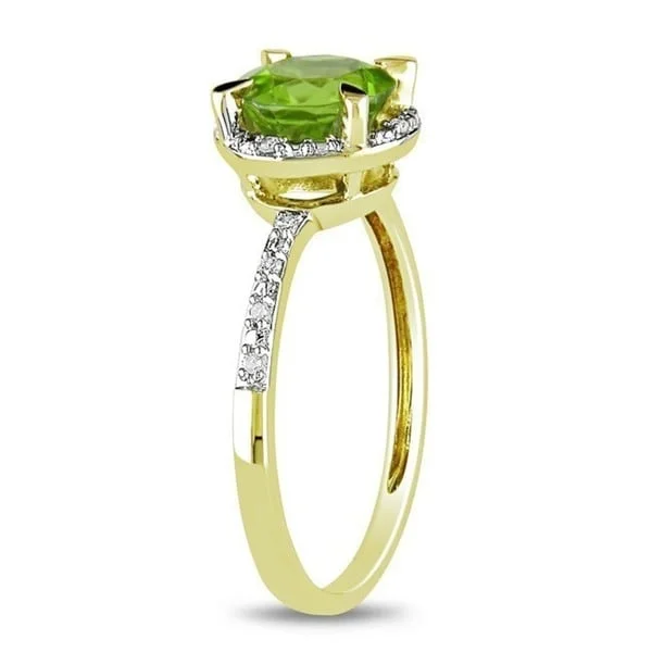 wedding rings for couples -Miadora 10k Yellow Gold 1-1/2ct TGW Peridot and Diamond Halo Ring - Green