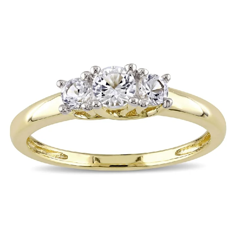 sapphire wedding ring for women -Miadora 10k Yellow Gold Created White Sapphire 3-stone Ring