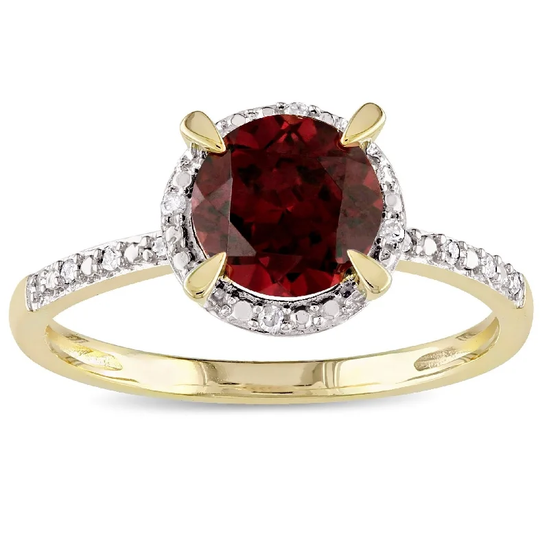 sterling silver wedding rings for men -Miadora 10k Yellow Gold Garnet and Diamond Accent Ring (G-H, I2-I3)