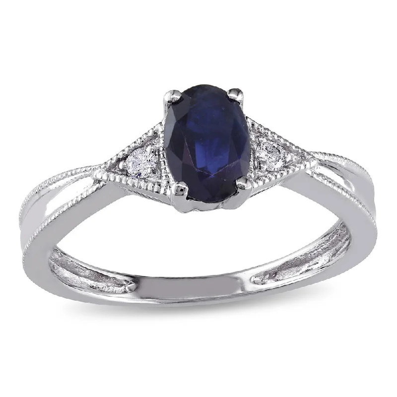 pearl ring for brides -Miadora 14k White Gold Diamond and Blue Sapphire Ring