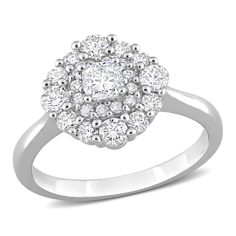 women’s cocktail ring with diamonds -Miadora 1ct TDW Cushion and Round-Cut Diamond Cluster Ring in 14k White Gold