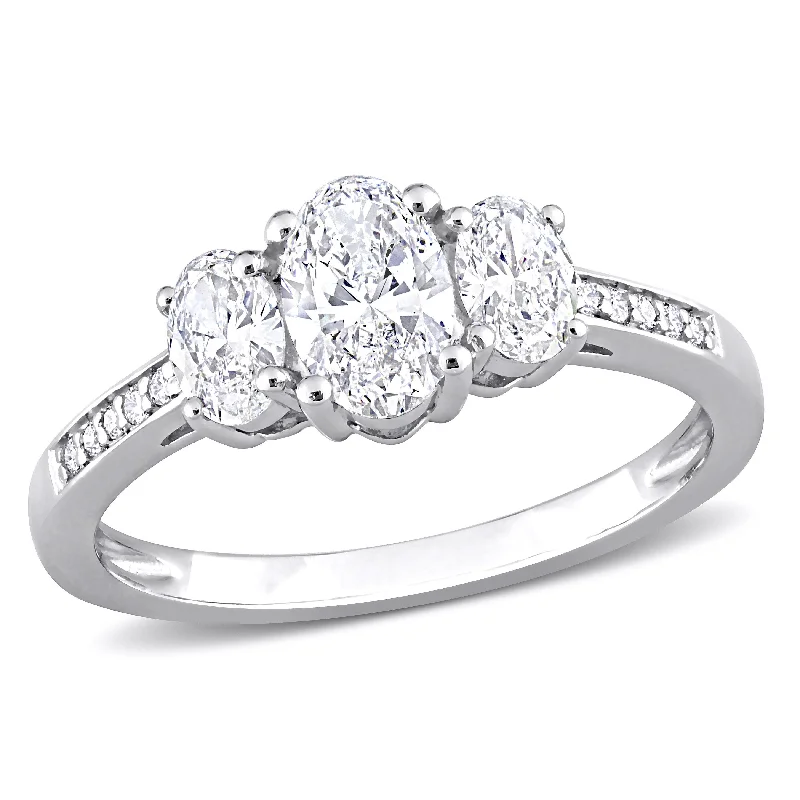 men’s wedding band with diamonds -Miadora 1ct TDW Oval-cut Diamond Three-Stone Ring in 14k White Gold