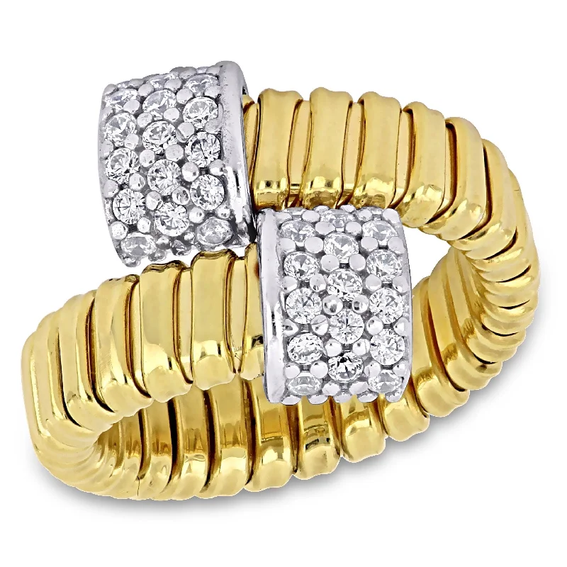 gold signet ring for men -Miadora 1ct TGW Cubic Zirconia Omega Wrap Style Ring in Two-Tone Sterling Silver