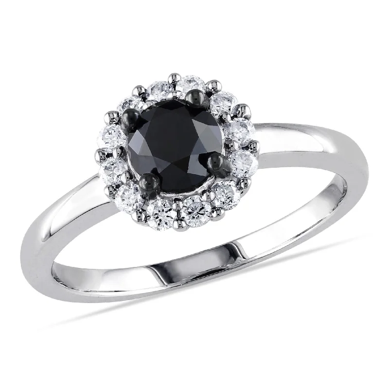 women’s gold band with diamonds -Miadora 1ct TW Black and White Halo Diamond Engagement Ring in 10k White Gold