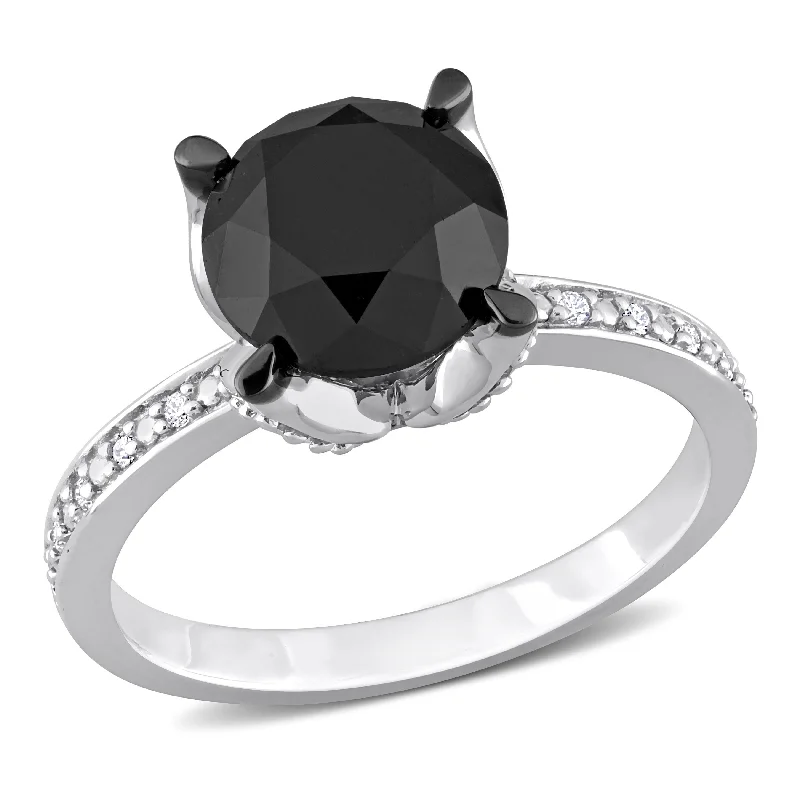 women’s statement rings for parties -Miadora 3ct TDW Black and White Diamond Solitaire Engagement Ring in 14k White Gold