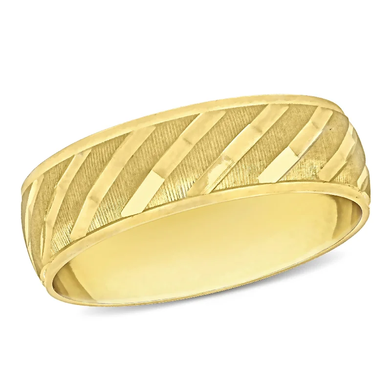 men’s silver wedding band -Miadora 6 mm Mens Ribbed Wedding Band in 10k Yellow Gold