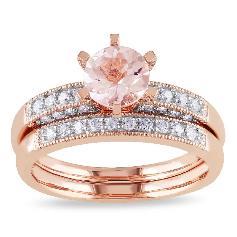 vintage ruby ring for women -Miadora Morganite and 1/3ct TDW Diamond Bridal Set in 10k Rose Gold