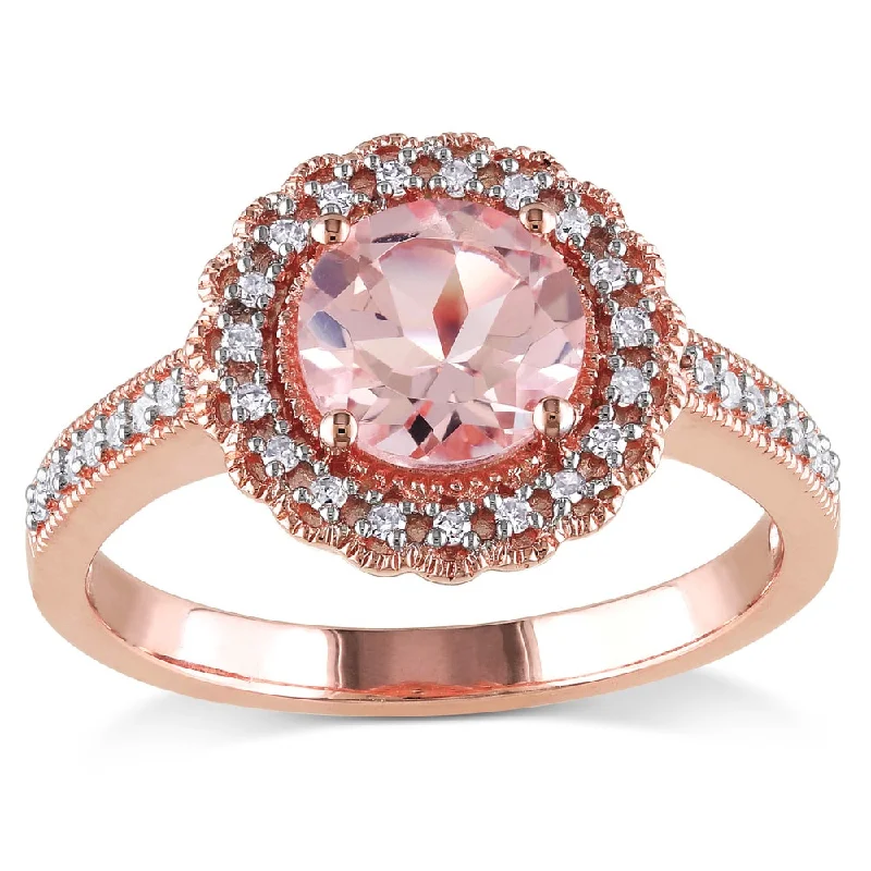 unique gold engagement ring for her -Miadora Rose Goldplated Silver Morganite and 1/6ct TDW Diamond Ring (H-I, I2-I3)