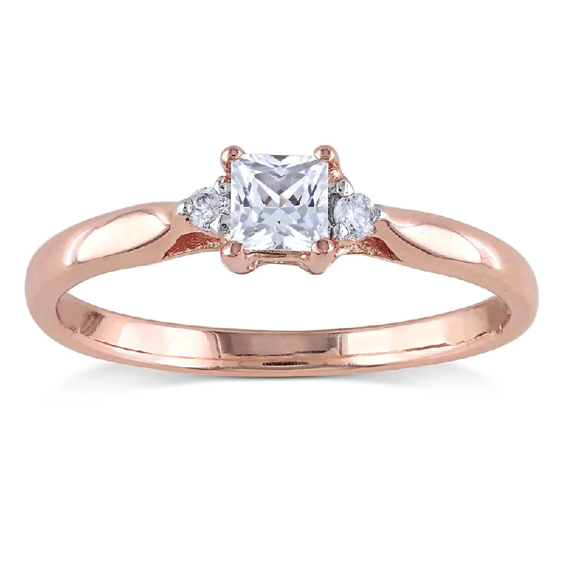 princess cut engagement ring for women -Miadora Rose Plated Silver Created White Sapphire and Diamond Accent 3-stone Ring