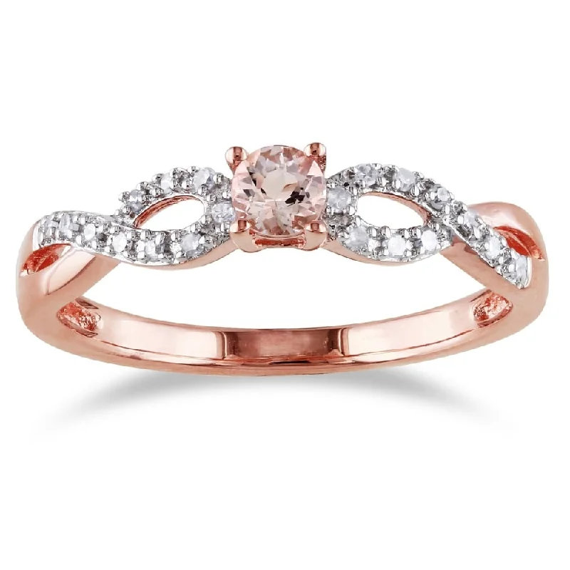 large statement ring for women -Miadora Rose-plated Silver Morganite and 1/10ct TDW Diamond Ring (H-I, I2-I3)