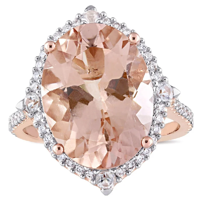 black wedding band for men -Miadora Signature Collection 14k Rose Gold Morganite White Sapphire and 3/8ct TDW Diamond Halo Cockt - Pink