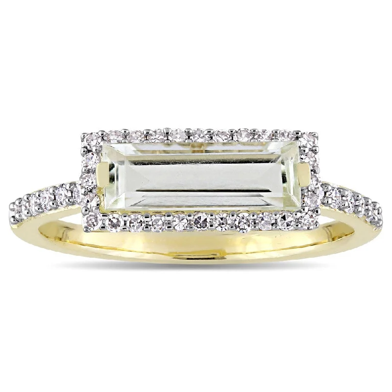 adjustable rings for women -Miadora Signature Collection 14k Yellow Gold Baguette-Cut Green Amethyst and 1/4ct TDW Diamond Halo