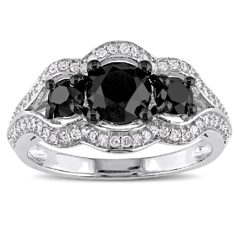 gold engagement ring for women -Miadora Signature Collection White Gold With Black Rhodium 1 3/4Ct TDW Black & White Diamond 3-S