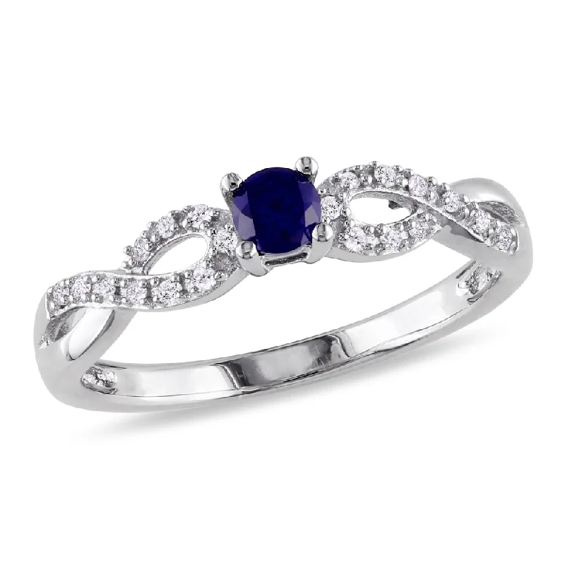 elegant gold ring for women -Miadora Silver Created Sapphire and 1/10ct TDW Diamond Ring (H-I, I2-I3)