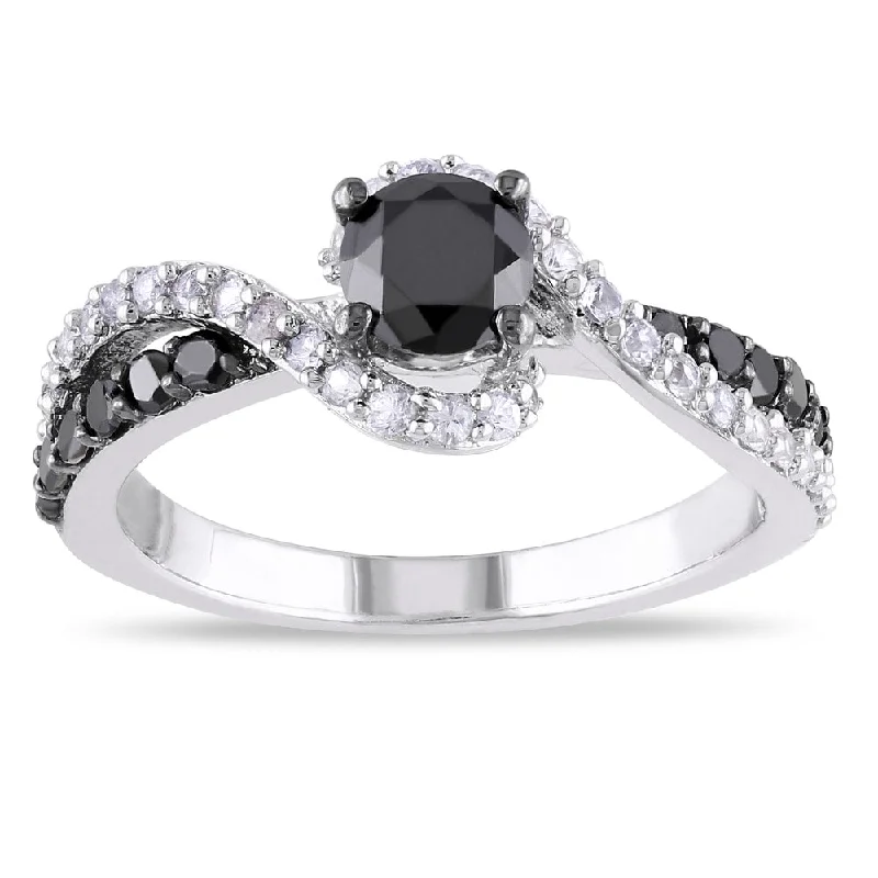 sapphire wedding ring for women -Miadora Sterling Silver 3/4ct TDW Black Diamond and Created Sapphire Ring