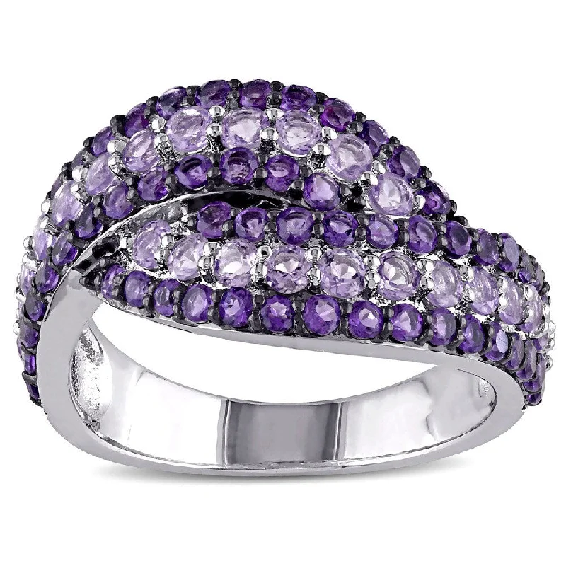 women’s gold ring with birthstones -Miadora Sterling Silver Amethyst-Africa and Rose de France Bypass Ring