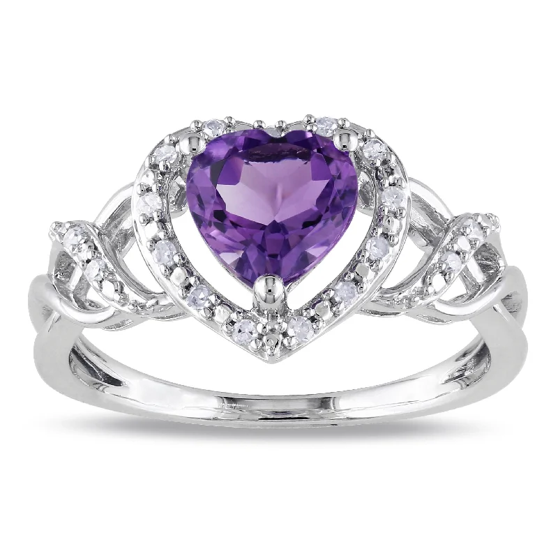 rose gold engagement ring for men -Miadora Sterling Silver Amethyst and 1/10ct TDW Diamond Heart Ring (H-I, I2-I3)