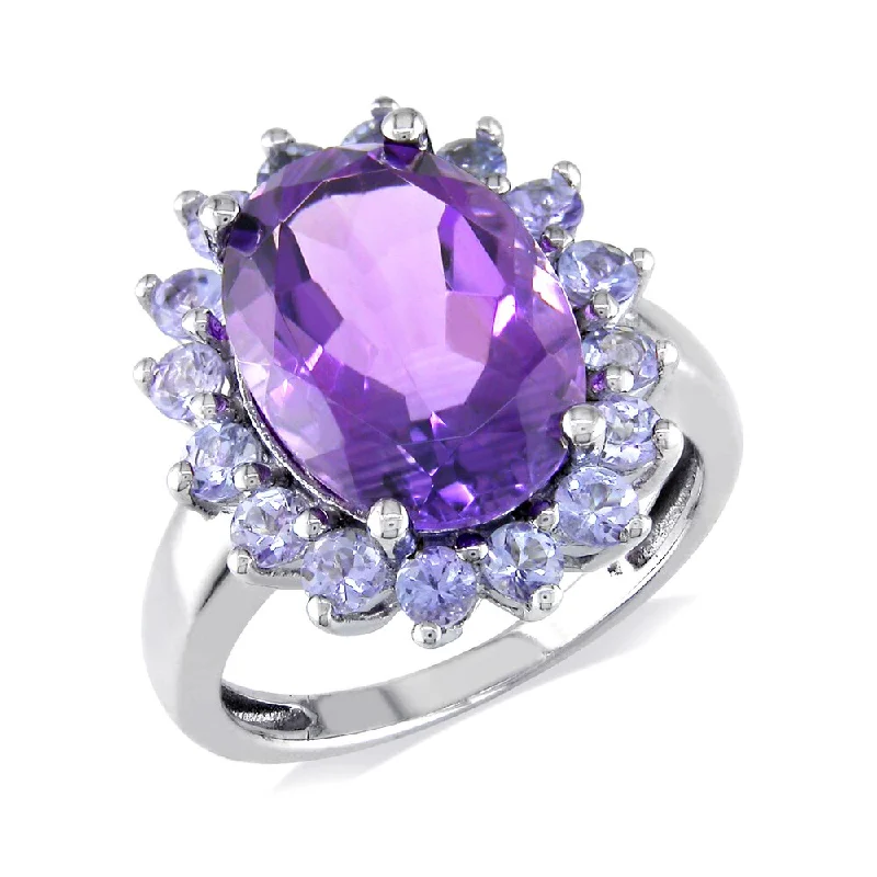 custom letter ring for women -Miadora Sterling Silver Amethyst and Tanzanite Cocktail Ring