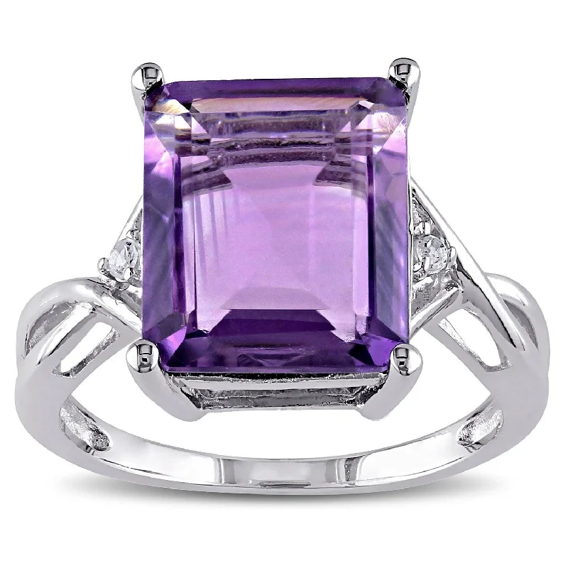 sapphire engagement ring for women -Miadora Sterling Silver Amethyst and White Topaz Ring