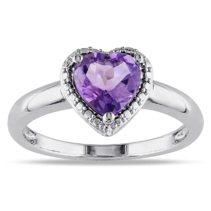 wedding rings for couples -Miadora Sterling Silver Amethyst Heart Ring