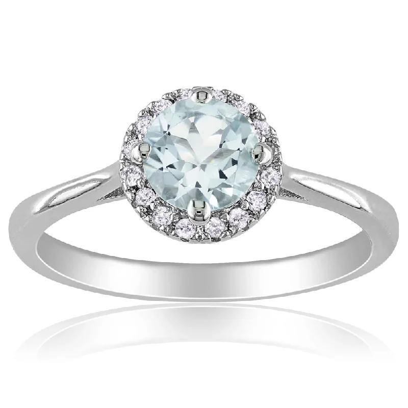 adjustable sterling silver ring for men -Miadora Sterling Silver Aquamarine and 1/10ct Diamond Ring (H-I, I2-I3)