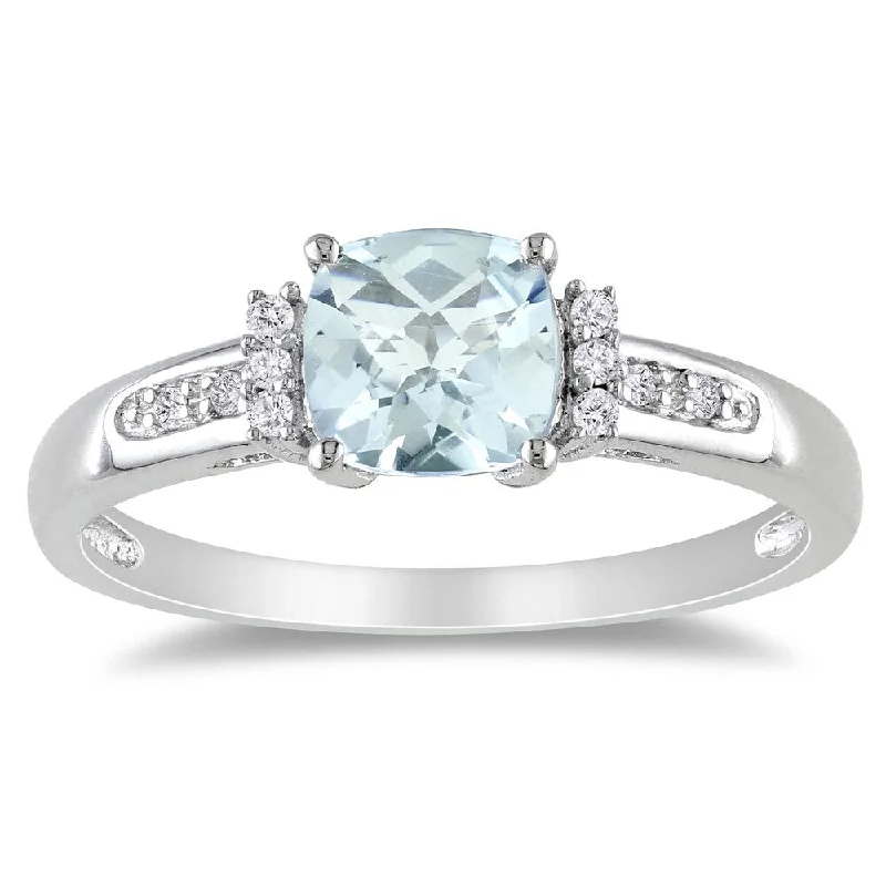 platinum engagement ring with diamonds -Miadora Sterling Silver Aquamarine and Diamond Ring