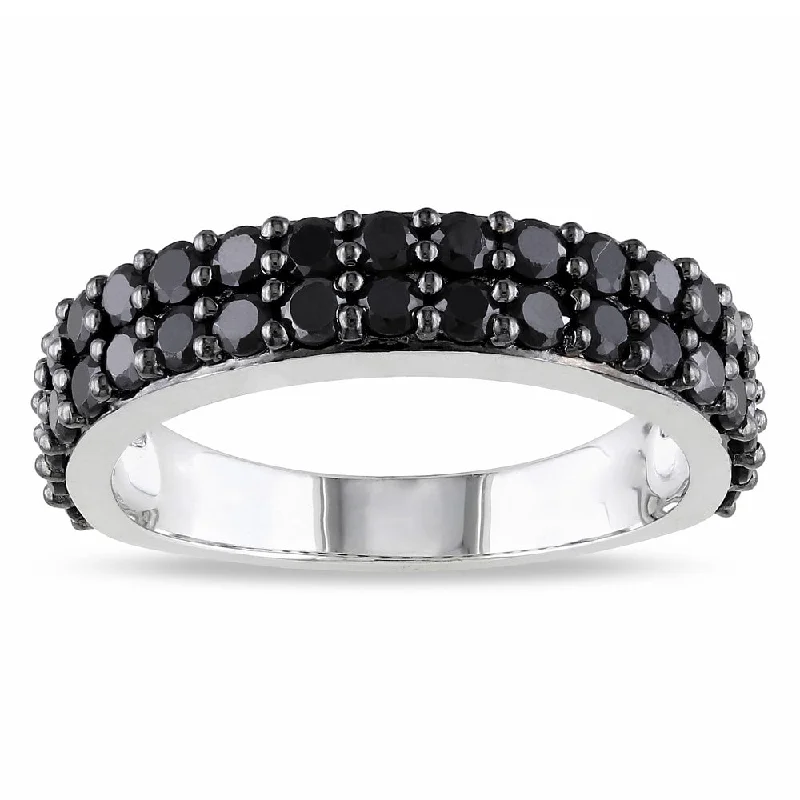 matching engagement rings for couples -Miadora Sterling Silver Black Spinel Stackable Ring