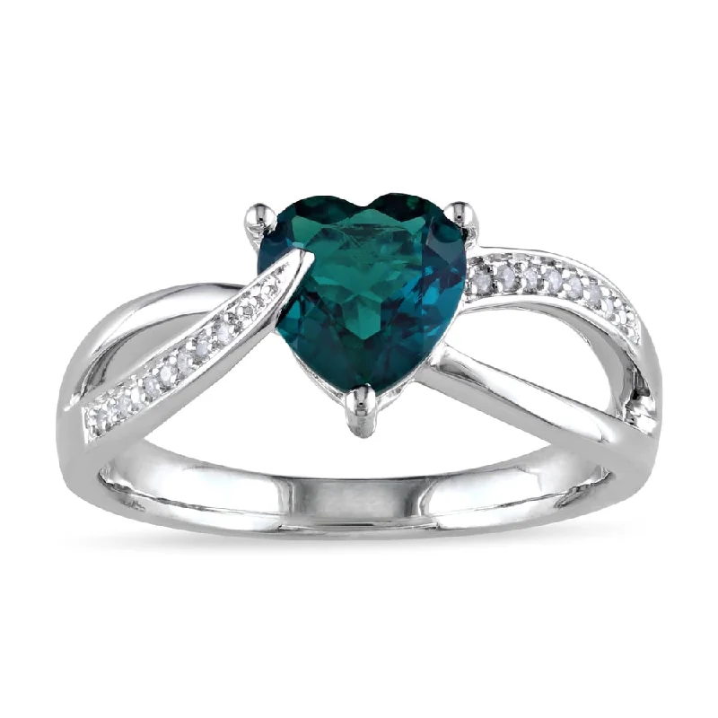 women’s statement rings for parties -Miadora Sterling Silver Created Emerald and Diamond Accent Heart Ring