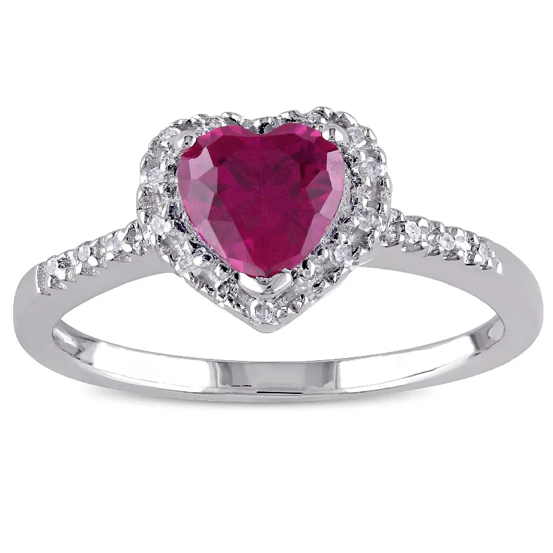 bridal ring set for women -Miadora Sterling Silver Created Ruby and 1/10ct TDW Diamond Ring (J-K, I3)