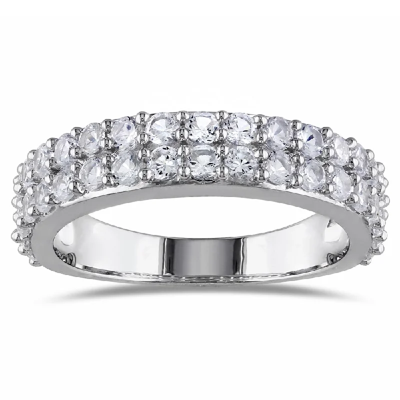 platinum wedding ring for men -Miadora Sterling Silver Created White Sapphire Stackable Ring