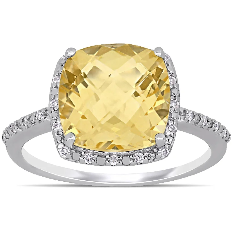 sapphire engagement ring for women -Miadora Sterling Silver Cushion-Checkerboard-Cut Citrine and 1/10ct TDW Diamond Cocktail Ring