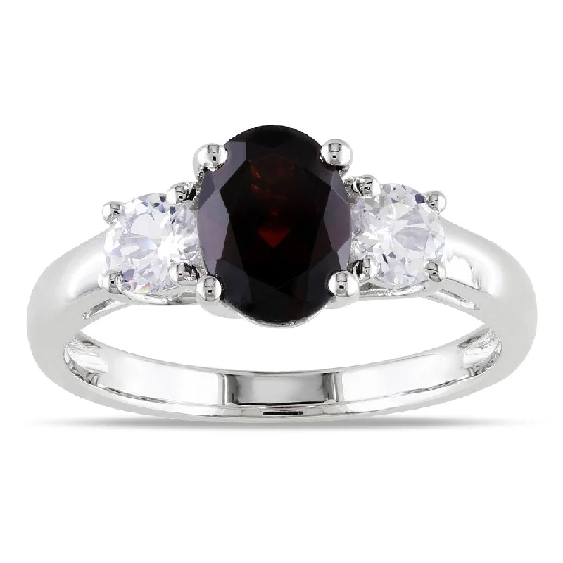 vintage gold ring for men -Miadora Sterling Silver Garnet and Created White Sapphire Ring