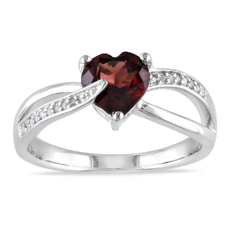 women’s statement rings for parties -Miadora Sterling Silver Garnet and Diamond Heart Ring (G-H, I1-I2)