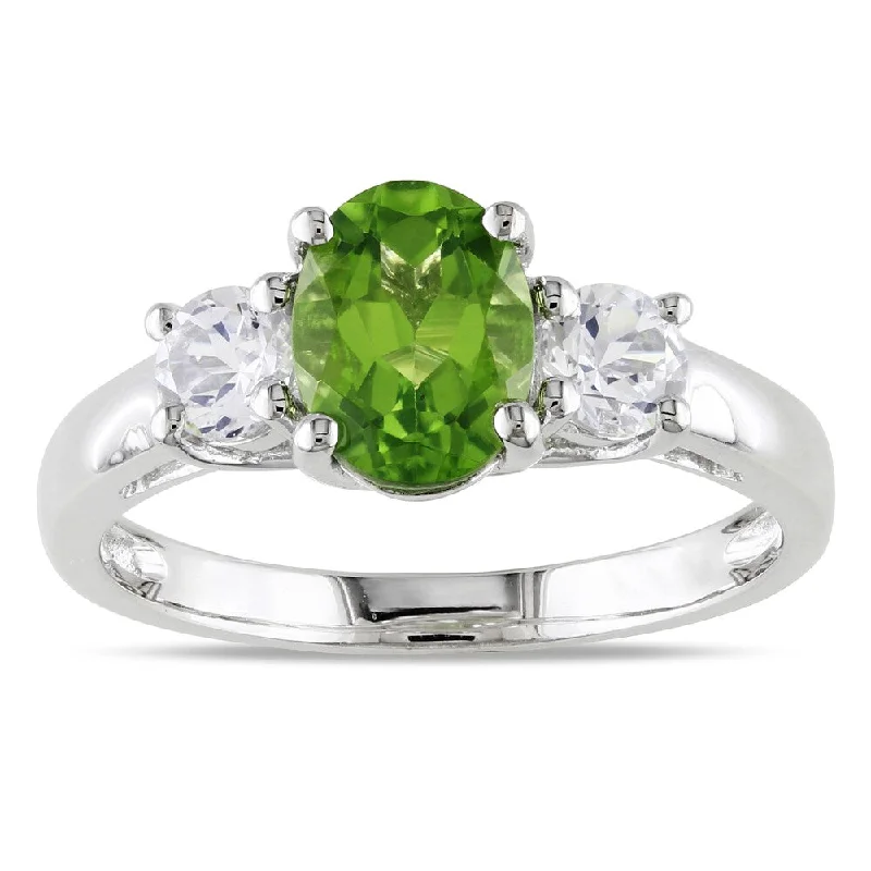 heart-shaped engagement ring for her -Miadora Sterling Silver Green Peridot and Created White Sapphire Ring