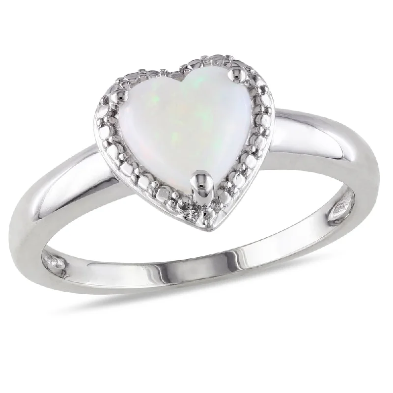 custom birthstone ring for men -Miadora Sterling Silver Opal Heart Ring