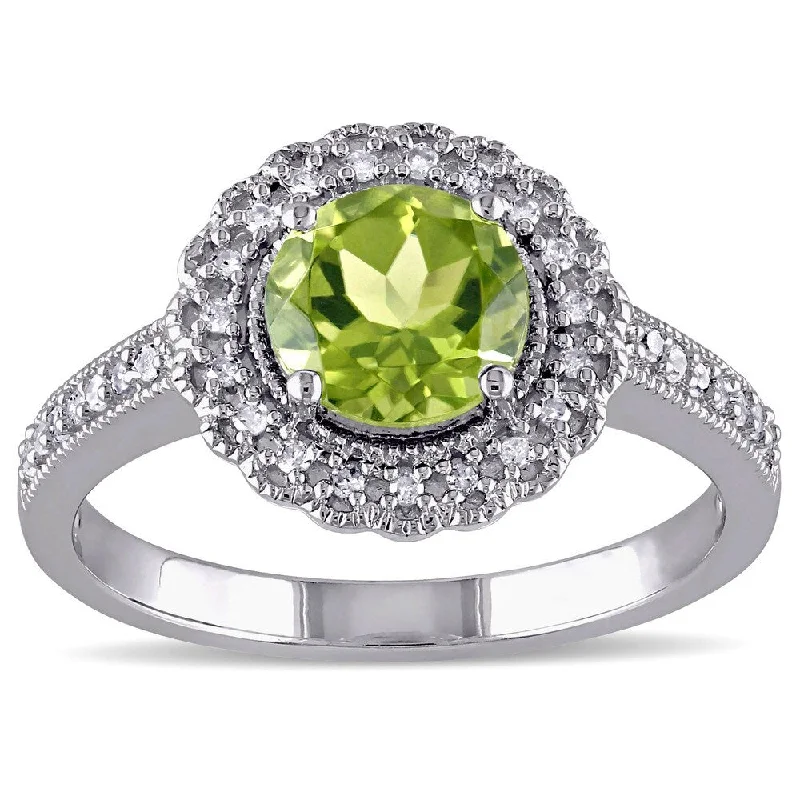 silver engagement ring with diamonds -Miadora Sterling Silver Peridot and 1/6ct TDW Diamond Ring (G-H, I2-I3) - Green