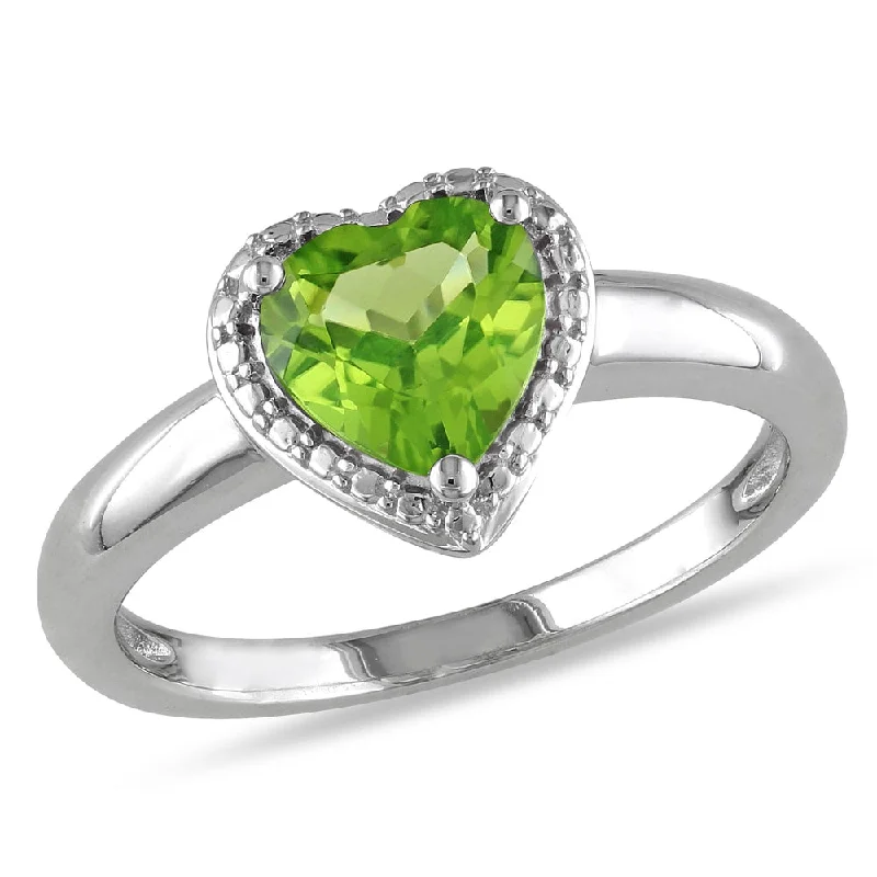 men’s silver wedding band -Miadora Sterling Silver Peridot Heart Ring