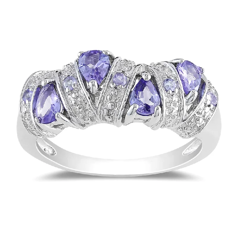 women’s gold ring with pearls -Miadora Sterling Silver Tanzanite Ring