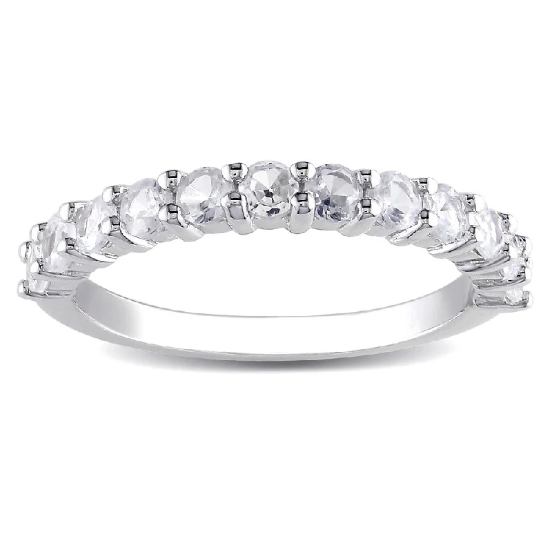 silver eternity ring for women -Miadora Sterling Silver White Round Created Sapphire Ring