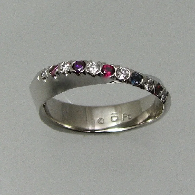 sterling silver ring for women -Möbius Ring w/French Set Diamonds and Gemstones