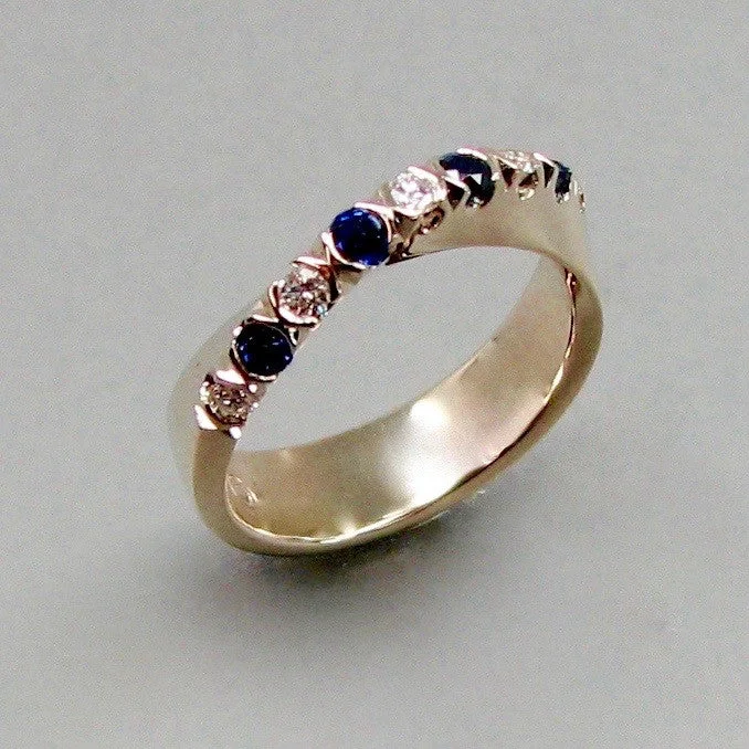 simple diamond wedding ring for women -Möbius Ring w/French Set Diamonds and Sapphires