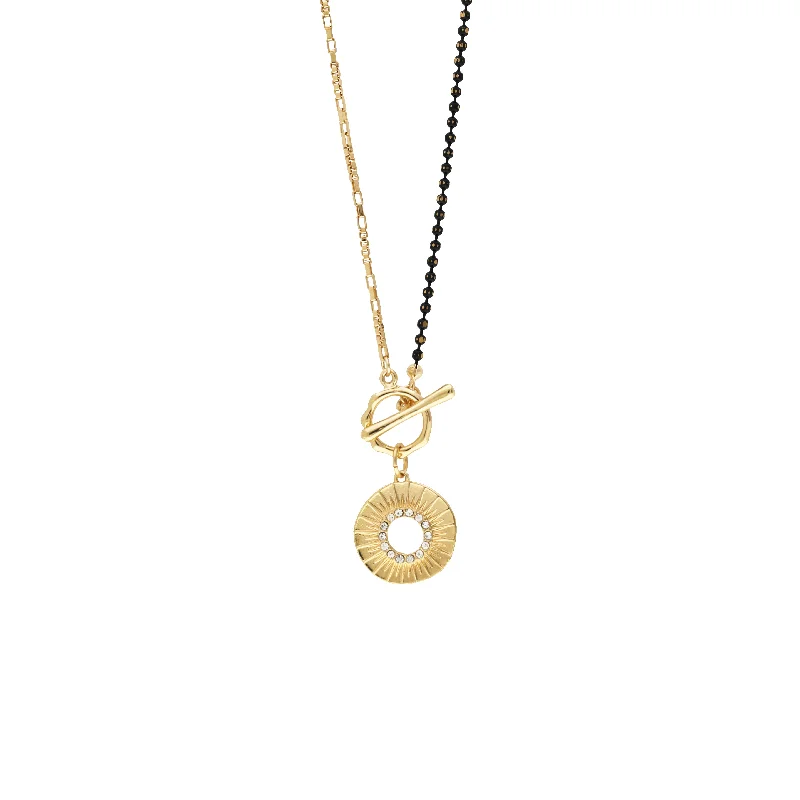 minimalist gold necklace for everyday wear -multi chain pave burst disc necklace