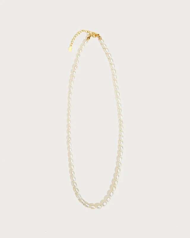 minimalist gold necklace for everyday wear -Natural Pearl Chain Necklace