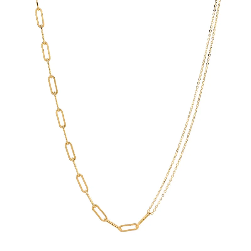 minimalist pendant necklace for women -Split Oval Link & Double Thin Chain Necklace