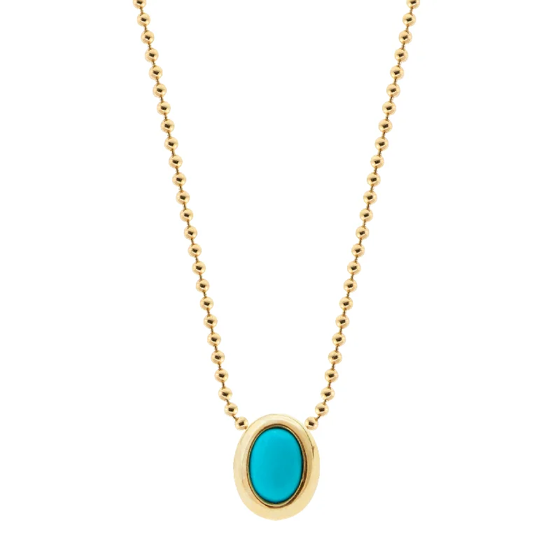 trendy gold necklace for fashion lovers -Oval Turquoise Cabochon on Ball Chain Necklace