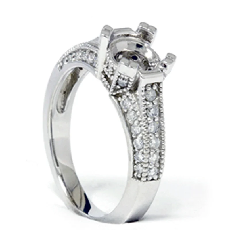 silver engagement ring with diamonds -Pave Diamond Engagement Semi Mount Ring 14K White Gold Setting