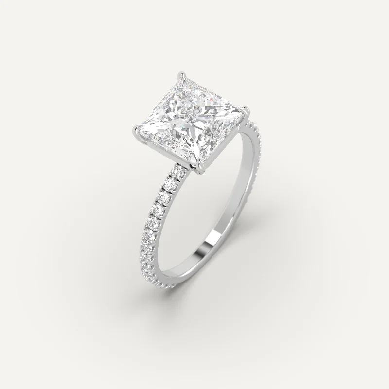 wedding rings for couples -Pave Princess Cut Diamond Ring Setting