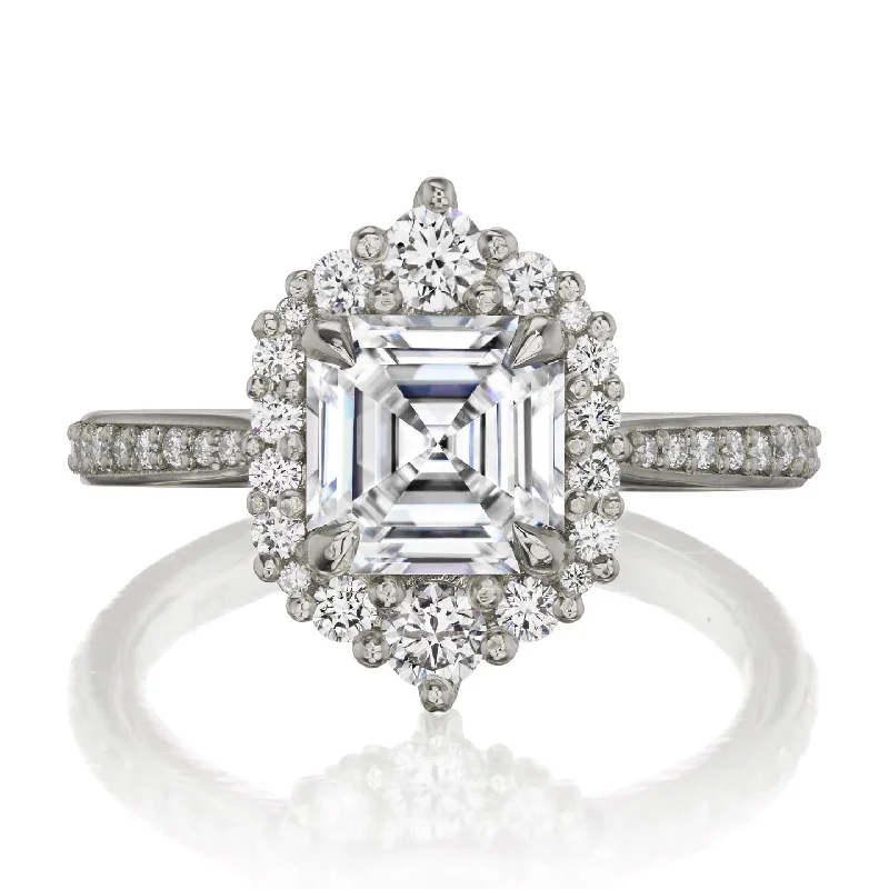 matching engagement rings for couples -・ROSALIND・Asscher Moissanite Center, Diamond Halo (1.63ctw+)